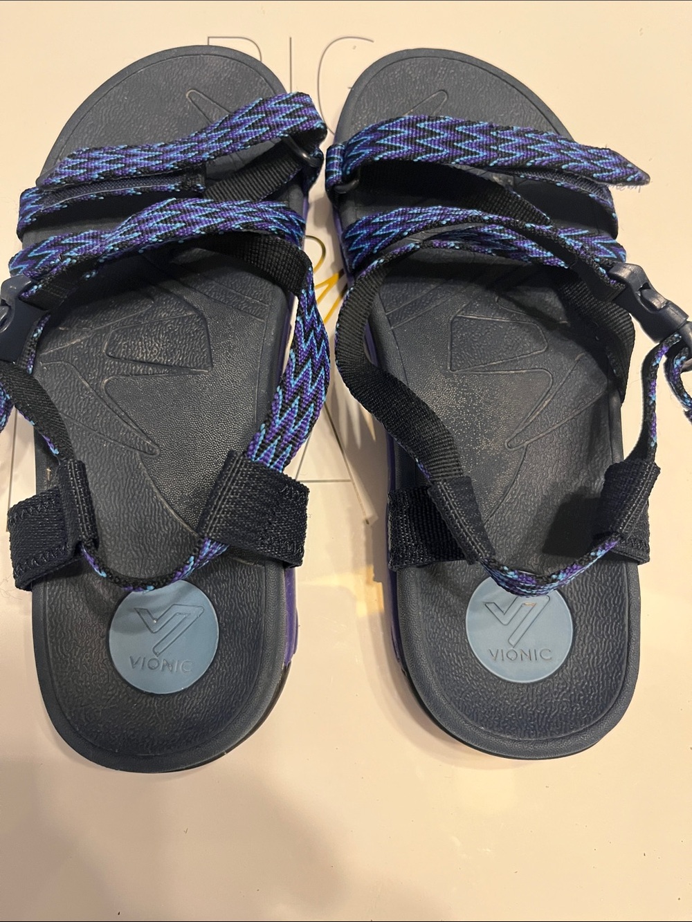 Vionic Women's Black Sandals with Blue-Purple Straps